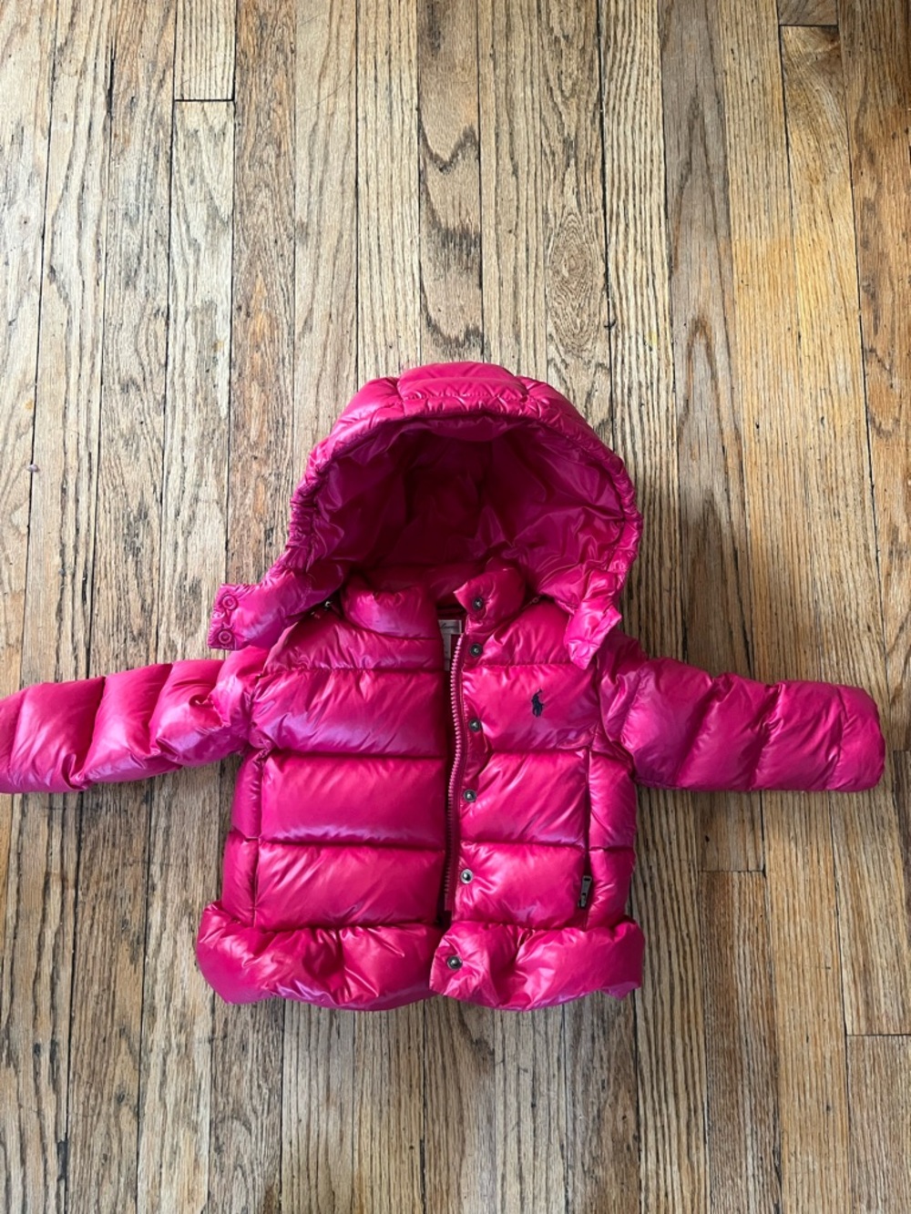 Ralph Lauren Bright Pink Quilted Puffer Jacket with Embroidered Pony